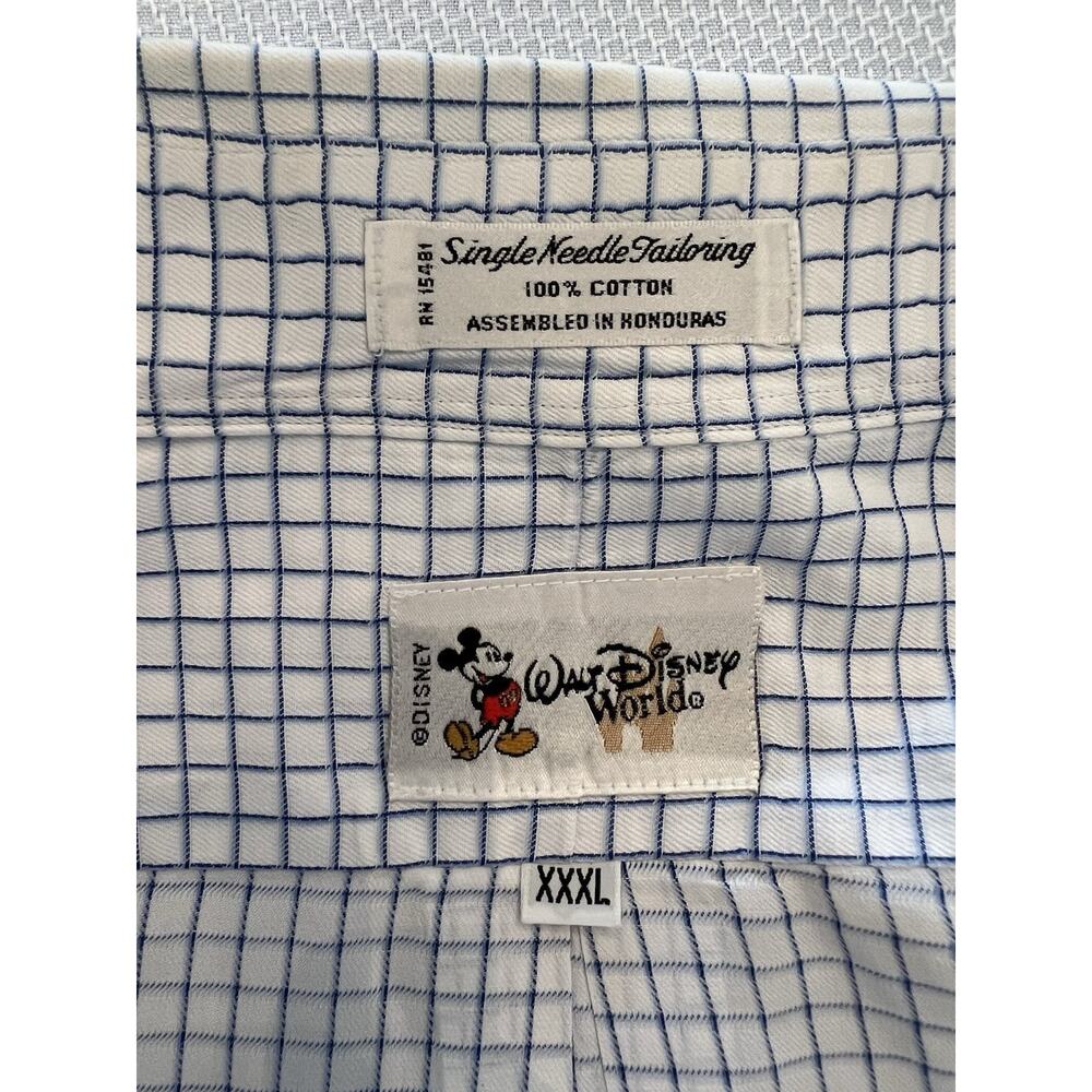 VNTG WALT DISNEY WORLD Shirt Men XXXL Long Sleeve Button Down Mickey Blue &White - Picture 3 of 16